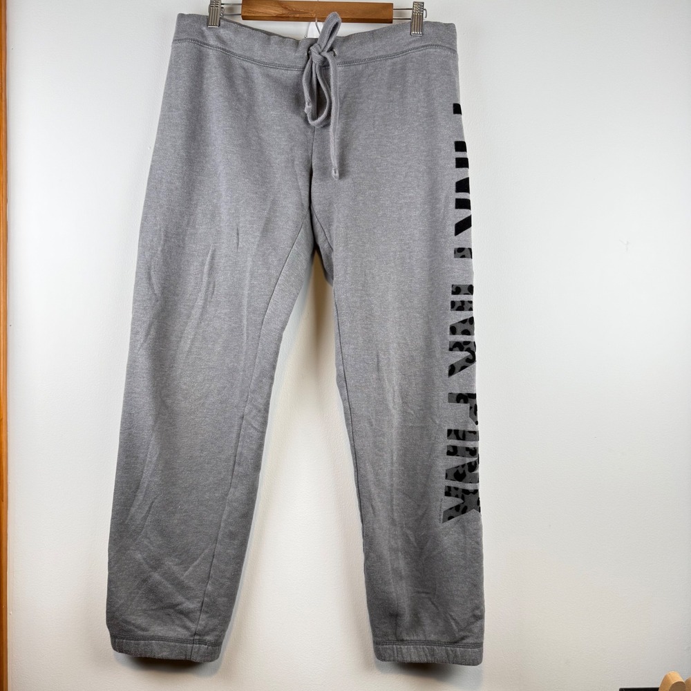 PINK Victoria's Secret Fleece Joggers Women L Gray Leopard Logo Y2K Athleisure